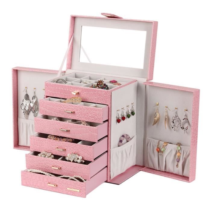 Grande Boîte à Bijoux à 3 Niveaux Avec Couvercle En Verre, 3 Tiroirs, Pour Colliers, Boucles D'oreilles, Montres, Bracelets, Rangement De Bijoux