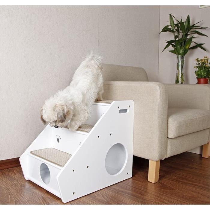 Escalier 3 Marches Pour Chien - Mousse Haute Densité - Couverture Amovible Lavable - Aide Aux Animaux âgés Ou Petits - 60x42x39 Cm