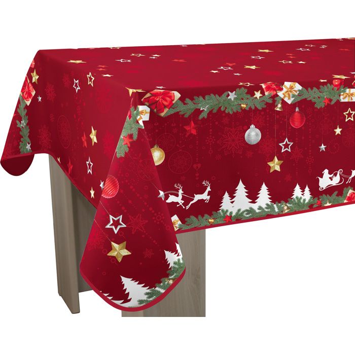 Nappe Anti-taches Noël Rouge taille Rectangle 150x350 cm - Cdiscount Maison
