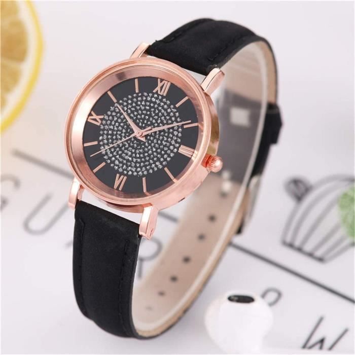Montre Femme YAZOLE Luxe Quartz - Cadran Noir Acier Inoxydable - Aiguilles Lumineuses - Neuf Avec étiquettes