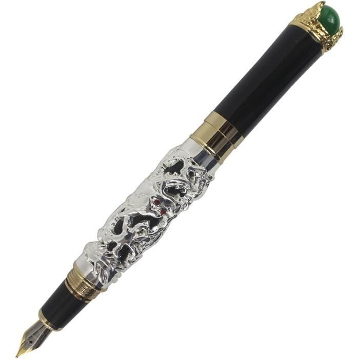 Stylo Plume Collector 'Dragon' - Corps Argenté Et Laqué Noir - Plume Iridium Plaqué Or 18K - Avec Écrin - Marque Jinhao - Neuf