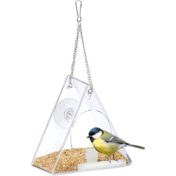 Mangeoire Oiseaux Fenêtre 2 En 1 Avec Abreuvoir - Acrylique Transparent - Fixation Par Ventouses