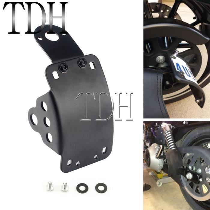 Feu Stop Arrière Moto + Support Plaque Immatriculation - Universel Harley Modifié - Rouge/Noir Argent 12V