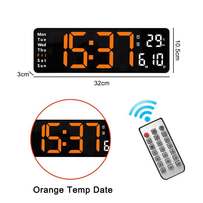 MAXSTAR Grande horloge murale numérique de 25,4 cm avec télécommande, 8 couleurs RVB, grand