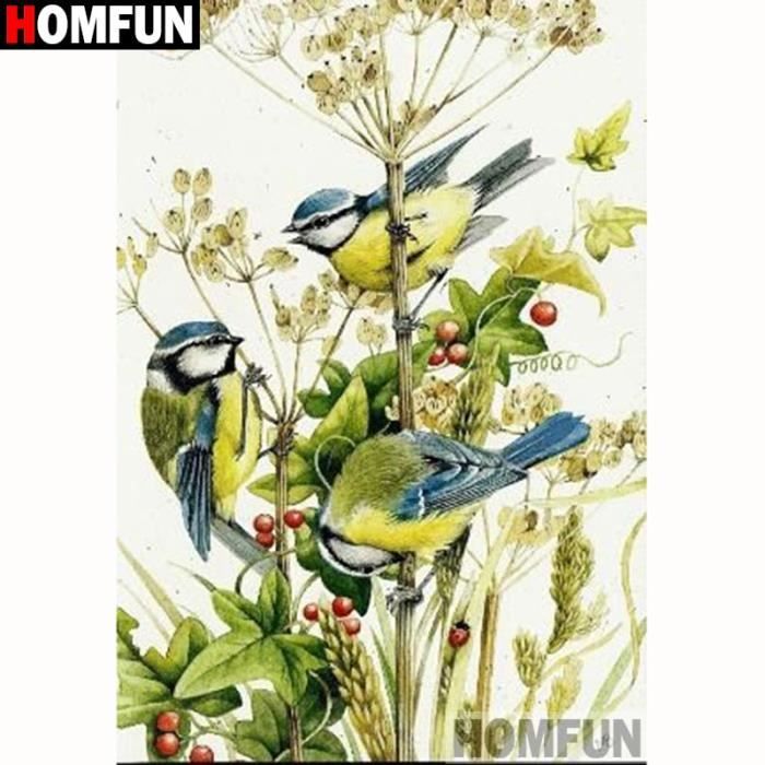 Broderie Diamant - Oiseaux dans le Jardin 40x50cm toile tendue sur châssis main image 0