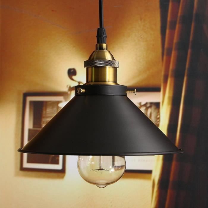 Plafonnier Vintage TOKIUS - Abat-Jour Métal Et Bois Ø16cm - Style Industriel E27 - Pour Salon, Cuisine Ou Chambre