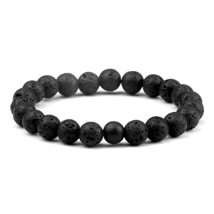Bracelet Mixte En Hématite Et Lave (pierres Naturelles) - Perles Du Tibet, Acier Inoxydable, Neuf Avec étiquettes