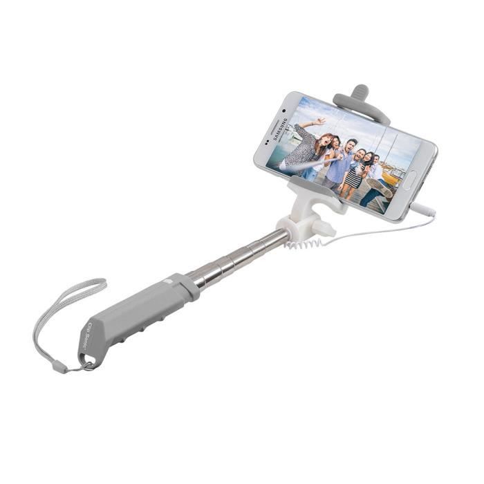 Perche à selfie télescopique gris - Clipsonic Technology - TEA146G - 55cm - Support ajustable