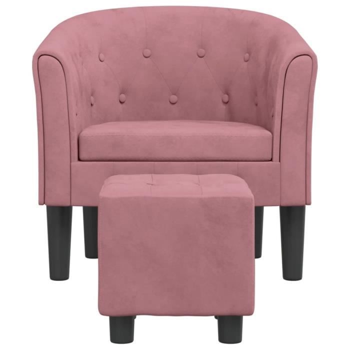 Fauteuil cabriolet - CUQUE - CQ019 - Rose velours - Design à boutons tuftés - Repose-pied inclus
