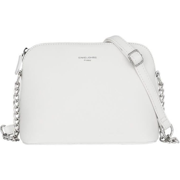 David Jones - Petit Sac Bandoulière Femme - Sac à Main Chaîne Porté Epaule - Besace Sacoche Rigide Pochette Soirée Mode - Blanc