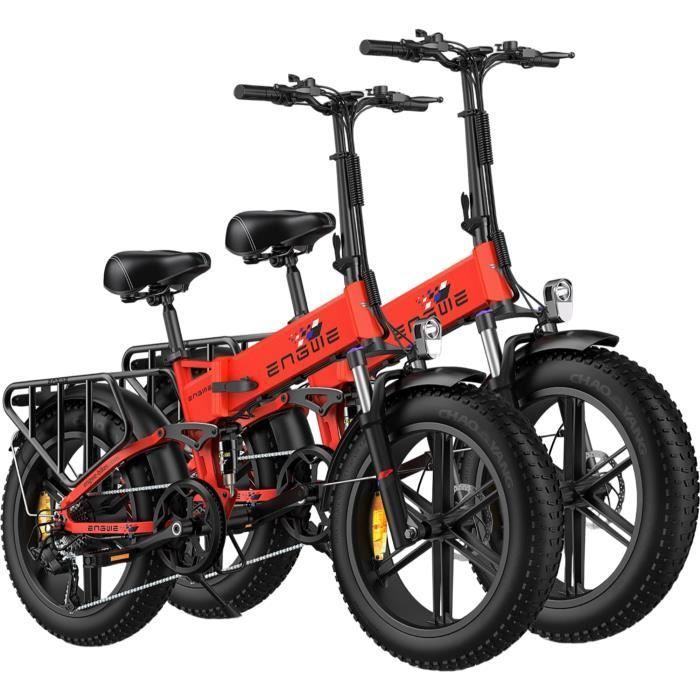 velo electrique pliable ENGWE ENGINE X Autonomie 120km 42km/h Pneus tout terrain 20 pouces VTT Fat bike Batterie 48V13Ah rouge+rouge