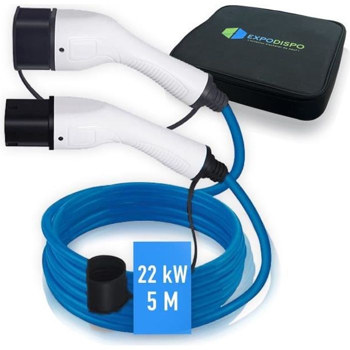 Câble de recharge pour voiture électrique - Tri phasé - Type 2 - 5M - 32A - 22KW - IP54
