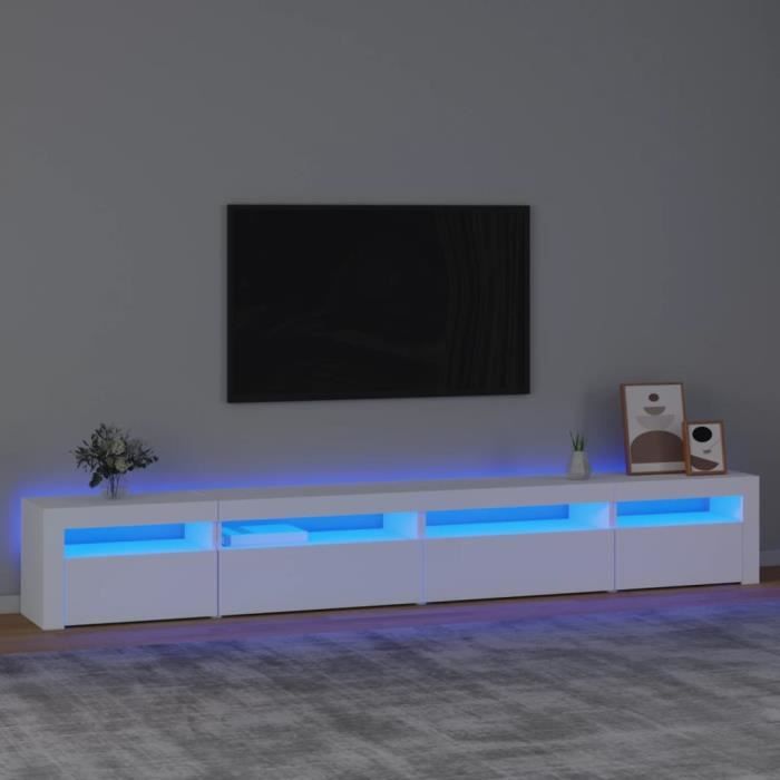 Meuble TV Avec Lumières LED RGB Blanc 160x35x40 Cm - Design Moderne Et Pratique