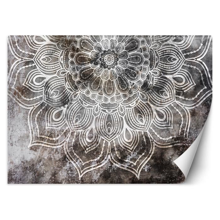 Papier Peint - Entoilage 130g/m2 - Motif Mandala gris - 368x254 cm - Gris - Décoration murale à coller - Feeby