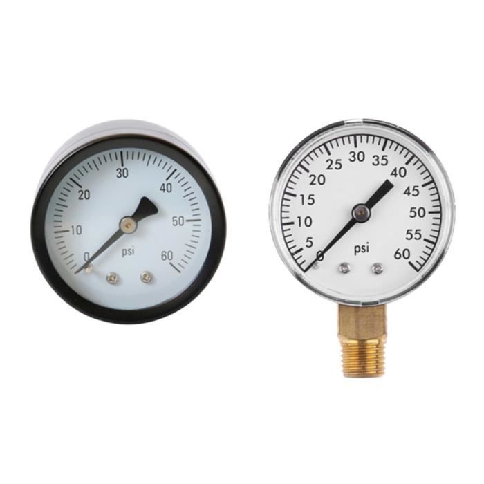 Manomètre Mini 0-4 Bar / 0-60 Psi - Filetage 1/4" NPT - Pour Air, Eau, Huile - Acier Inoxydable Et Laiton - 1