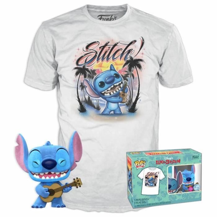 Pack Funko Pop Tee Stitch Ukulele Flocked 1044 Exclusive Disney Taille XL