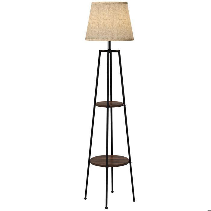Lampadaire - HOMCOM - lampe salon sur pied 2 étagères douille E27 40 W moderne - métal - noir marron