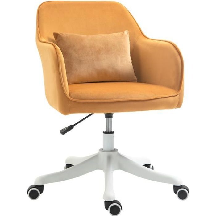 chaise de bureau velours massante homcom - jaune - réglable en hauteur - coussin lombaire intégré