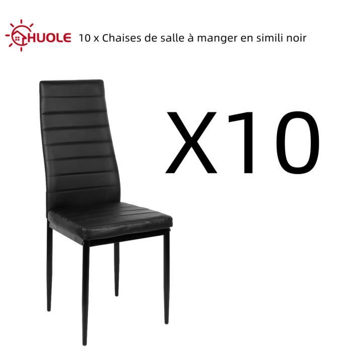 HUOLE 10 x Chaises de salle à manger en simili noir avec dossier haut Hauteur totale 98 cm