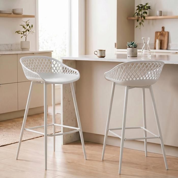 Lot De 2 Tabourets De Bar Idimex IREK - Coque Plastique, Pieds Métal, Hauteur 96 Cm, Style Moderne