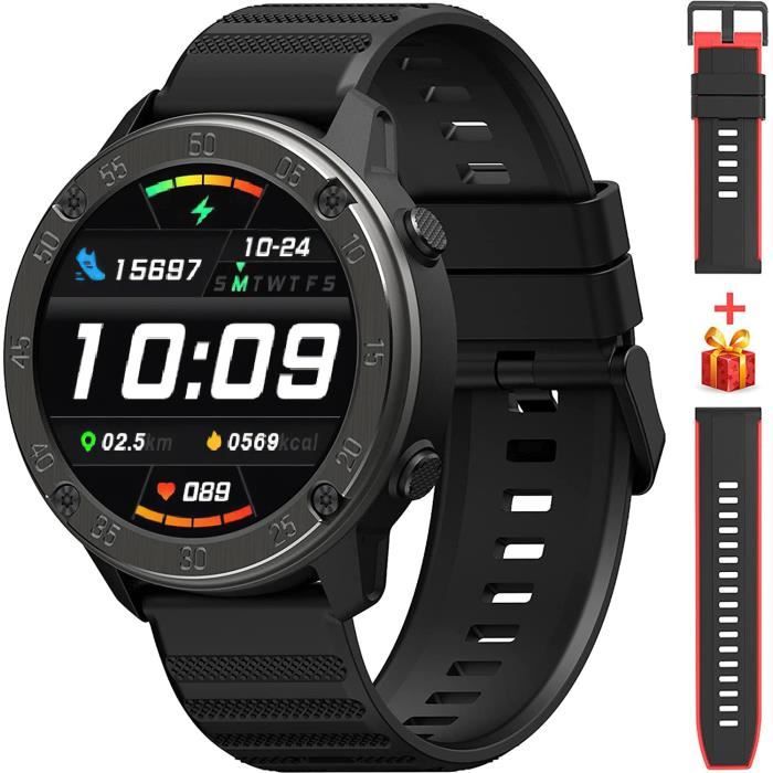 Montre Connectée Homme IOWODO Smartwatch Intelligente Sport Étanche IP68 Bracelet Connecté pour Téléphone iOS Android Noir
