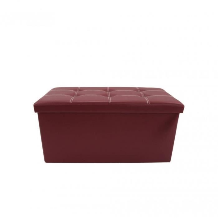 banc de stockage pouf similicuir bordeaux - mobili rebecca - 38x76x38 cm