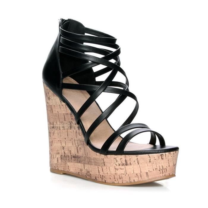 Meme Bout Ouvert Pour Femme Talon Compense Sandales A Lacets De Chaussures Sj4xw Taille 40 Noir Achat Vente Sandale Nu Pieds Cdiscount