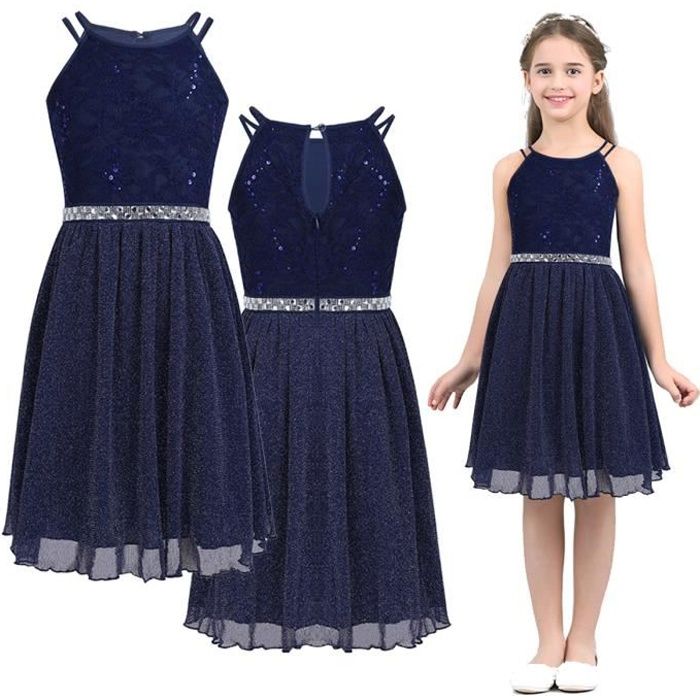 Robe fille bleue manches longues à pois Bleu