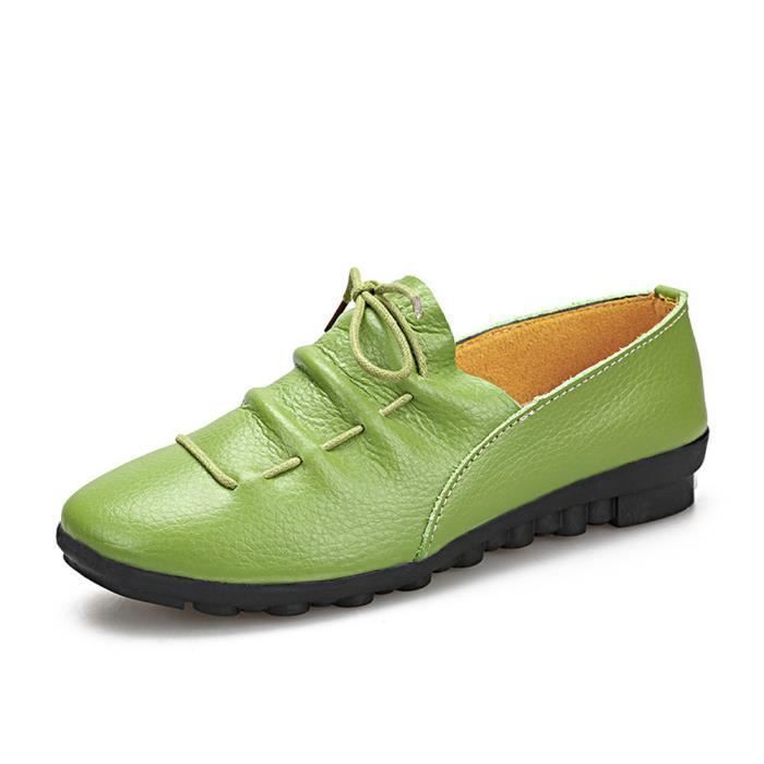 Chaussures cuir sale vert femme