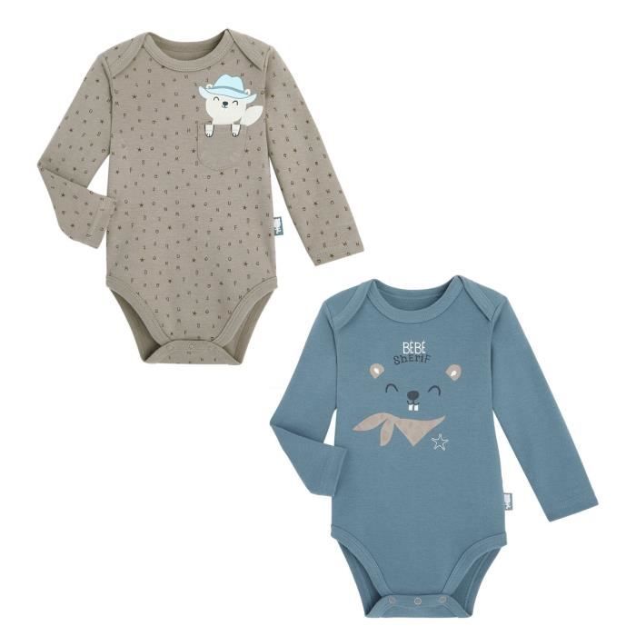 Lot De 2 Bodies Bebe Garcon Manches Longues Little Cowboy Bleu Cdiscount Pret A Porter