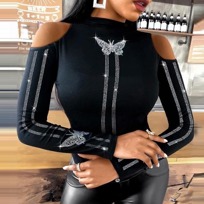 Blouse femme Chemisier a col roule imprime papillon pour femmes elegant Sexy ajoure Slim pull mode Type 02 Butterfly Blanc Cdiscount Pret a Porter