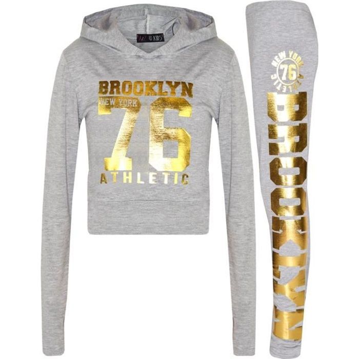 Ensemble Survêtement 2 Pièces Fille - Sweat à Capuche Et Pantalon - Style Brooklyn New York - Pour Automne/Hiver