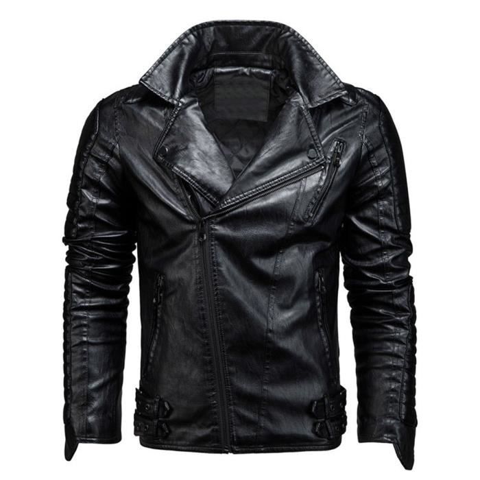 Veste GUOCU en simili cuir PU Homme Moderne Noir Noir Cdiscount