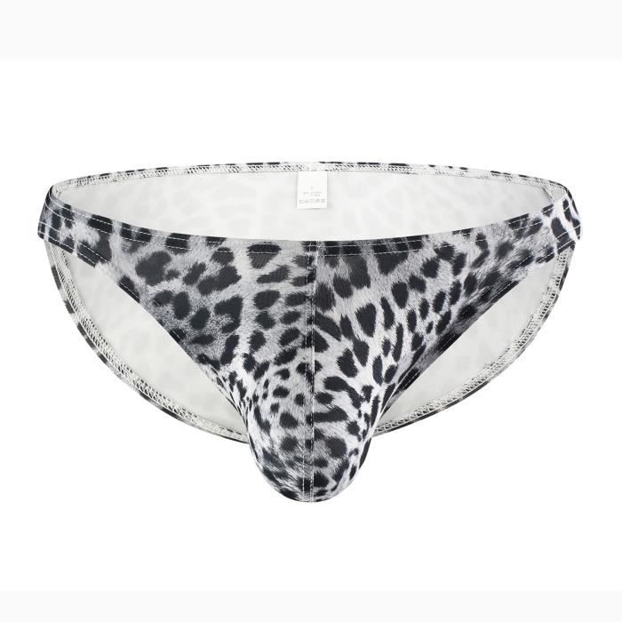 Leopard Hommes Haut-élastique sous Vêtements Gris Imprimé Léopard Sexy Transparent 