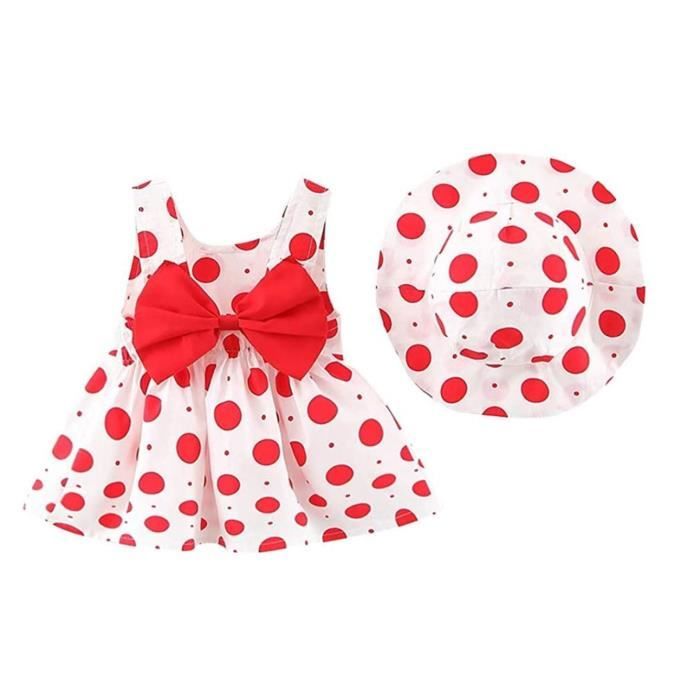 Bébé Fille Décontracté Été Coton Robe Avec Chapeau 2 Pièces Sans