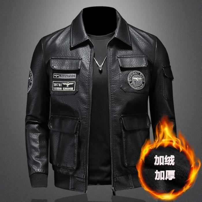 Blouson Homme Cuir Moto Veste Hiver Parka Marque Luxe Doublure Casual  Jacket Leather Noir - Cdiscount Prêt-à-Porter