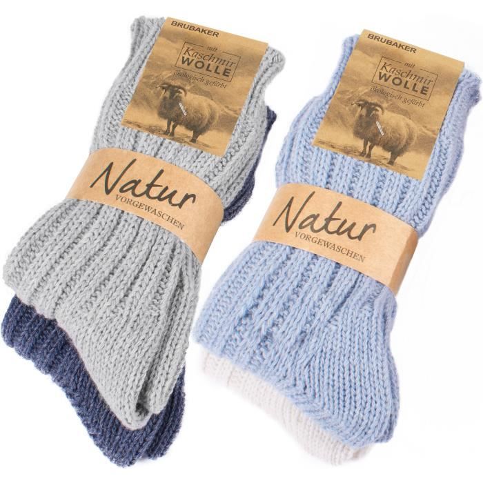 BRUBAKER Chaussettes tricotees en Cachemire Lot de 4 Paires 48 Laine de mouton et 40 Cachemire Unisexe Bleu et gris Cdiscount Pret a Porter