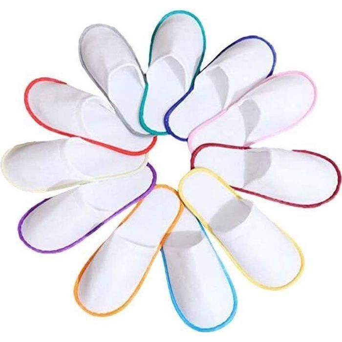 Lot de 10 paires de pantoufles jetables pliables pour hôtels, chaussons spa  avec bout fermé unisexe, antidérapants, lav multicolor Couleurs multiples -  Cdiscount Chaussures