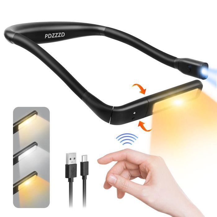 Lampe De Lecture De Cou Rechargeable – 3 Couleurs, Bras Orientable, 1800 MAh (Noir)