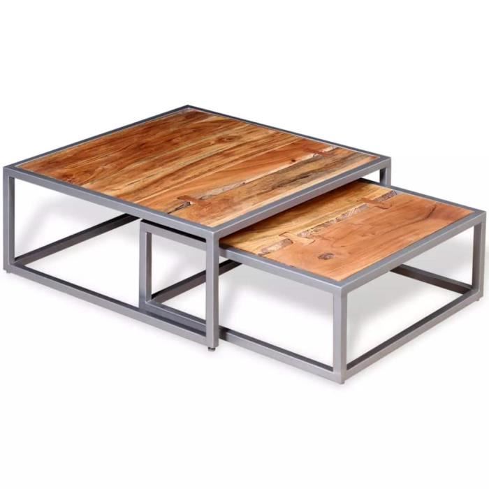 ensemble de table basse 2 pièces style contemporain table de salon bois d'acacia massif