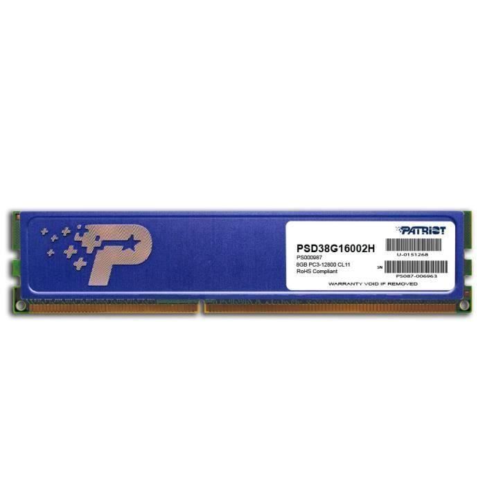 Patriot Memory DDR3 8GB PC3-12800 (1600MHz) DIMM, 8 Go, 2 x 4 Go, DDR3, 1500 MHz, 240-pin DIMM