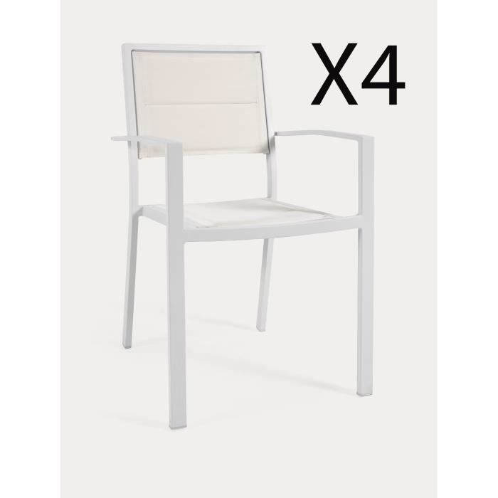 lot de 4 chaises de jardin en aluminium et textilène coloris blanc - longueur 55 x profondeur 59 x hauteur 88 cm