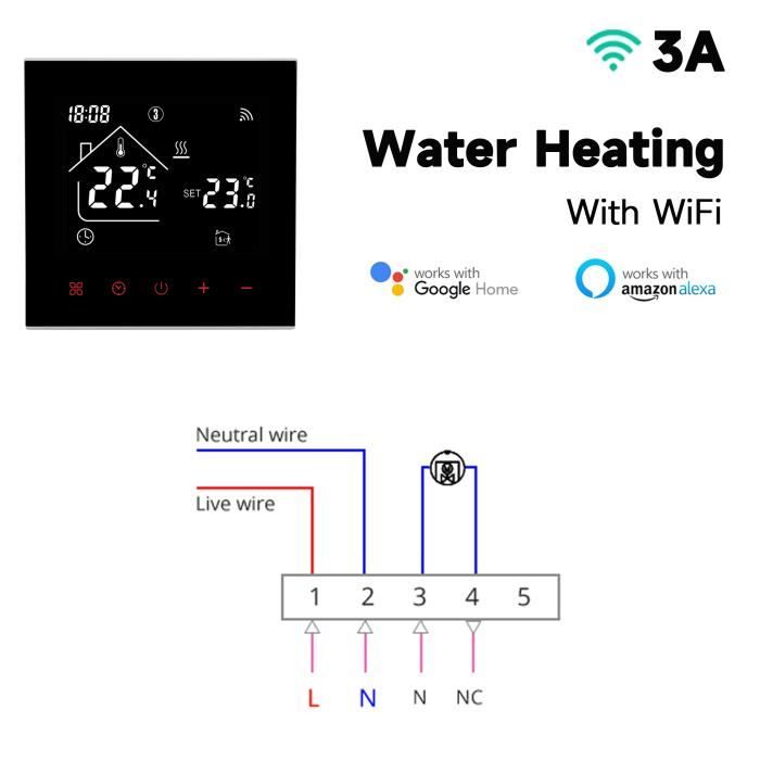 Tuya-thermostat intelligent électrique 3A, modèle wifi pour chauffage de l'eau Compatible Google Home Alexa
