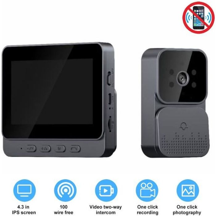 Interphone visuel sans fil - PRUMYA - 43 pouces - Vision nocturne - Wifi 2.4G - Caméra intégrée