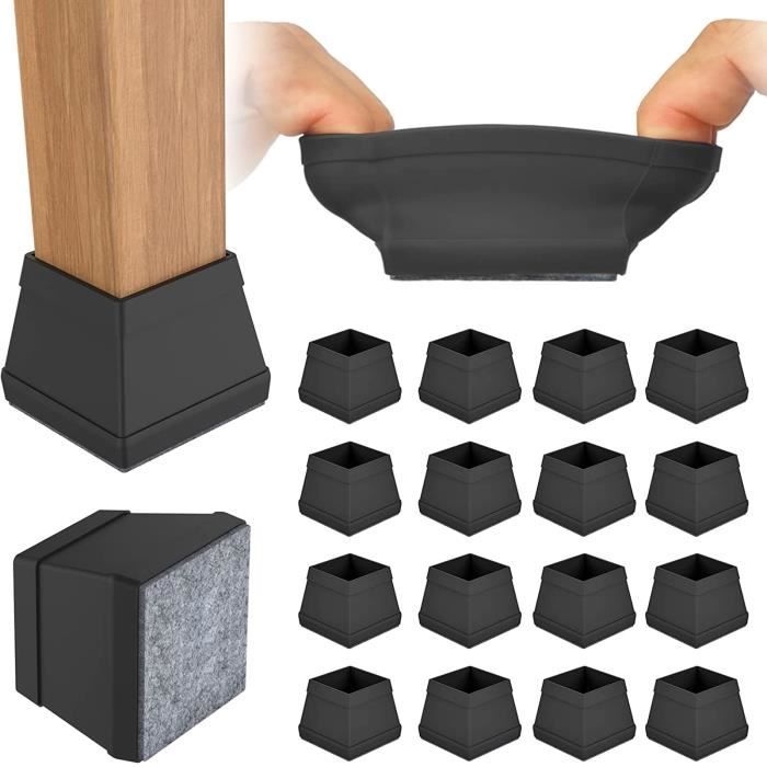 16pcs Housse de protections en silicone en carrées pour pieds de chaise, empêchent les rayures au sol et réduisent le bruit