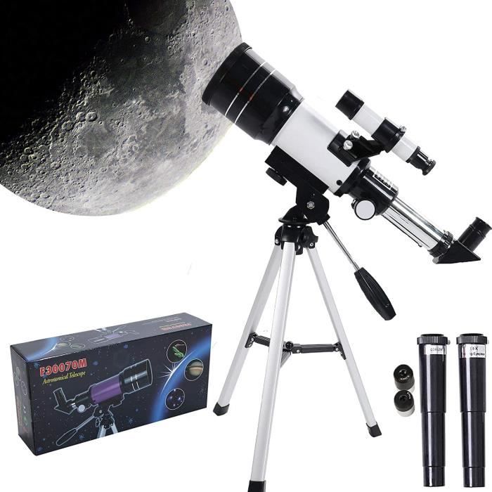 Télescope Astronomique 70/300mm HD Pour Débutants - Grossissement 15-150x, Trépied + Adaptateur Smartphone