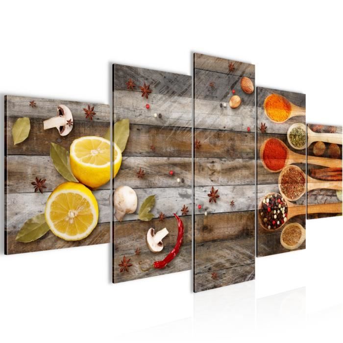 Runa Art Tableau Décoratif XXL 5 Parties - Cuisine De Café - 200x100 Cm - Impression Sur Intissé - Design Brun 027151a