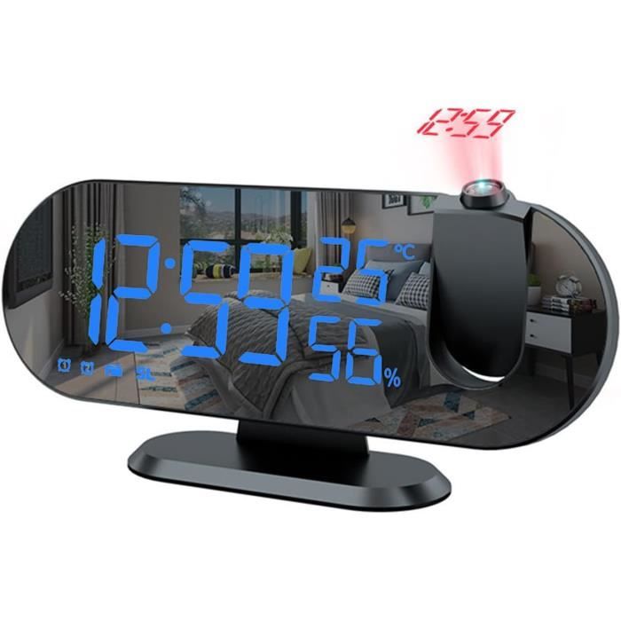 Texte BLeu)Reveil Projecteur Plafond, Radio Réveil Projection Plafond, Avec Ecran Miroir , Température Port De USB, Double Réveil | Leroy Merlin