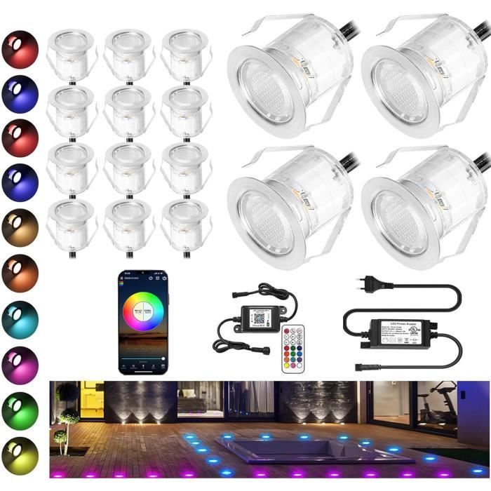 Lot 6 Spots LED Encastrables Extérieurs RGB + Blanc Chaud 1,5W - Contrôle WiFi, Alexa, Google Home - IP67, 12V