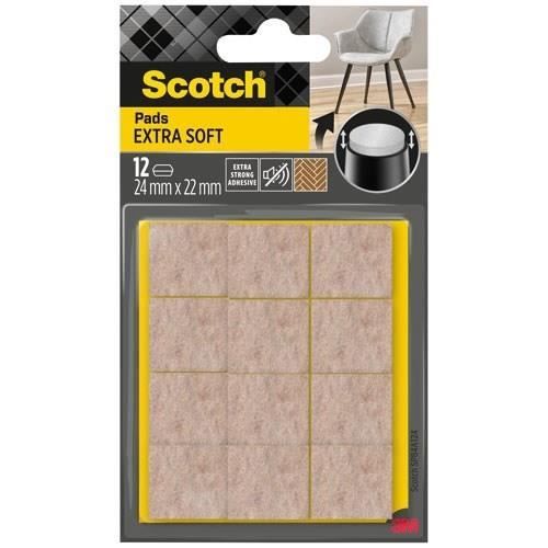 SCOTCH Patin glisseur Adhésif Feutre laine Extra soft Carré 24 x 22 mm Lot de 12